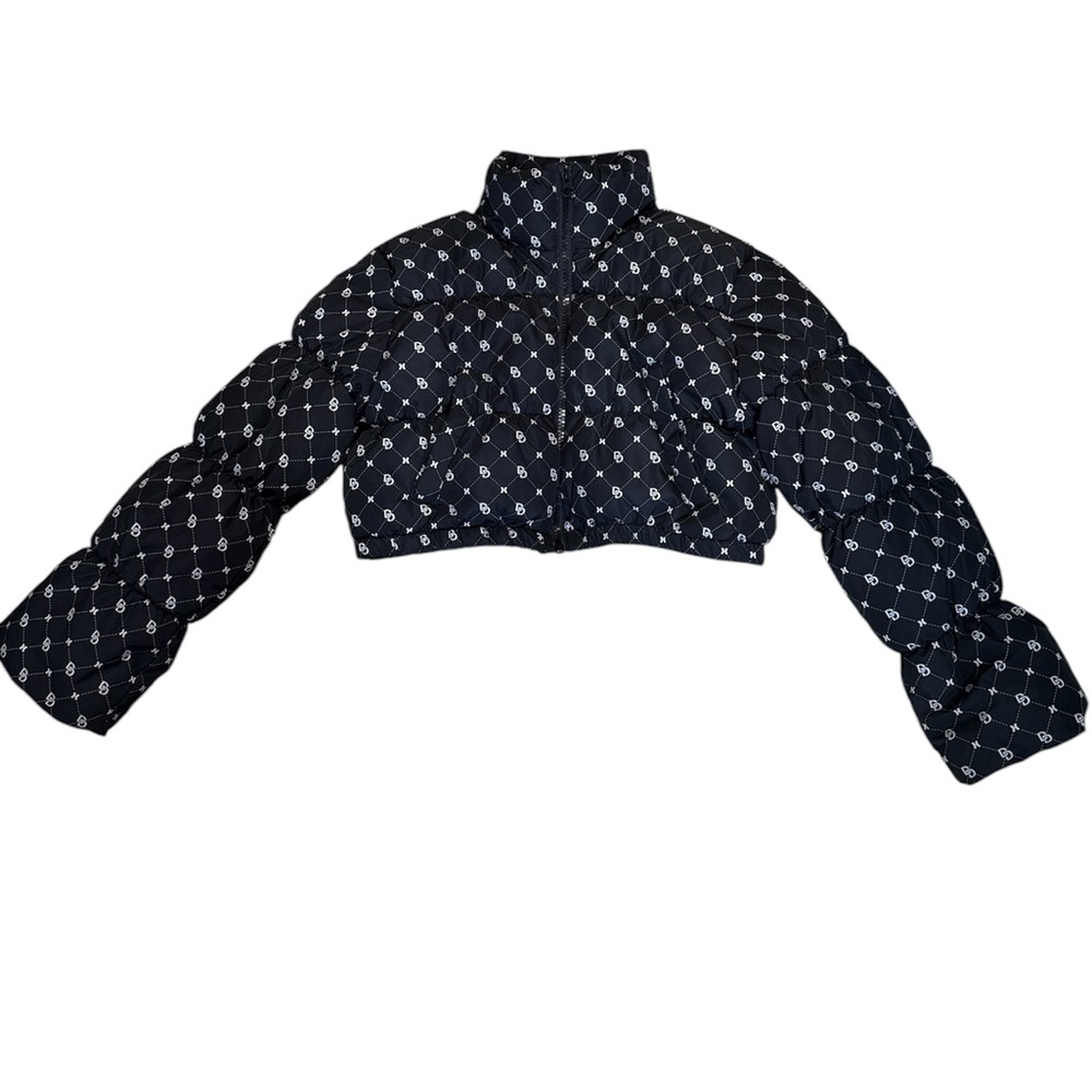DIVIDED Chic Black and White Cropped Puffer Jacket